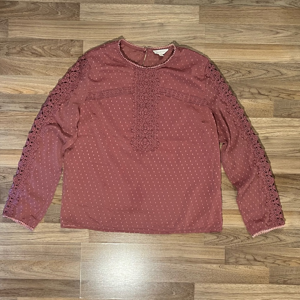 Lace Accent Blouse - Dusty Rose - size L